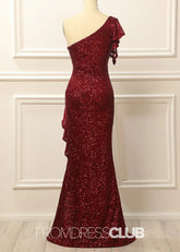 Geraldine |Long Burgundy Prom Dresses Near Me With Mermaid Sequins One Shoulder - Price #price_variant_lowest# - Burgundy - PromDressClub